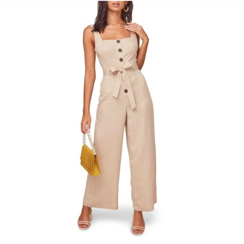 ASTR The Label NWOT Smocked Mirage Wide Leg Jumpsuit Natural Size XS ACP7117